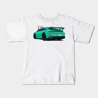 car 911 GT3 skull metal hands green Kids T-Shirt